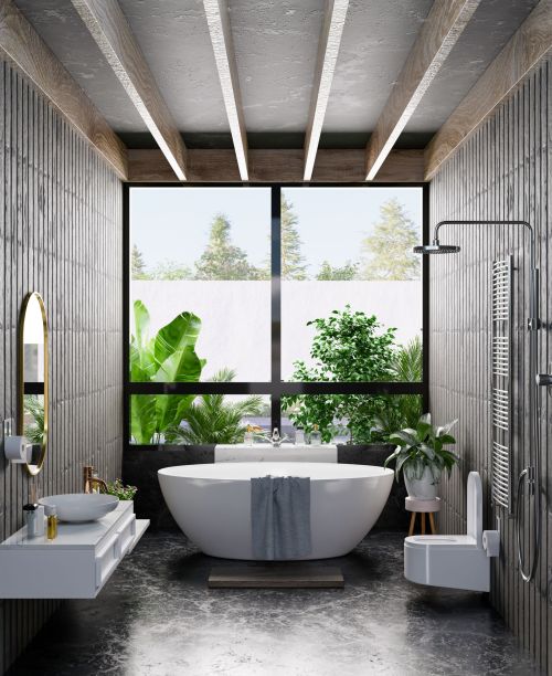 Modern Bathroom interior design on dark color wall,3d rendering